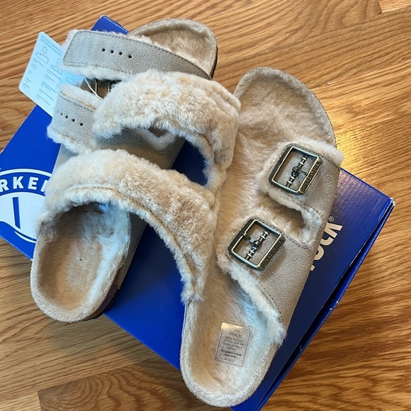 Birkenstock Arizona Shearling Suede Leather Sandal Size 10 New in Box - Picture 17 of 17